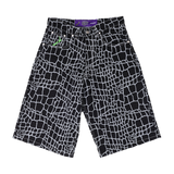 croc print denim shorts