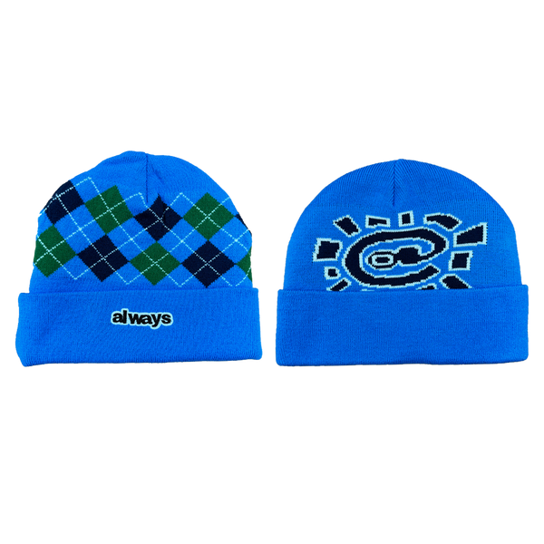 reversible cuff argyle beanie - blue