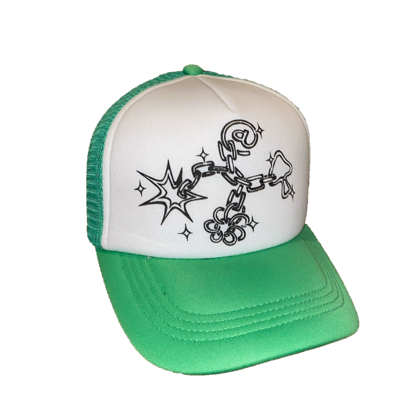 green keychain trucker cap